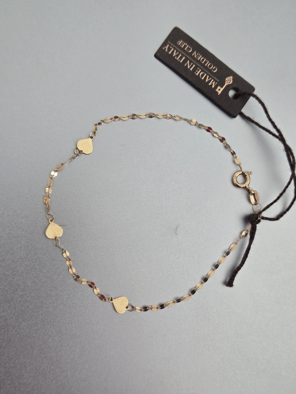 Gold Heart Charm Station Bracelet - Three Heart Accents